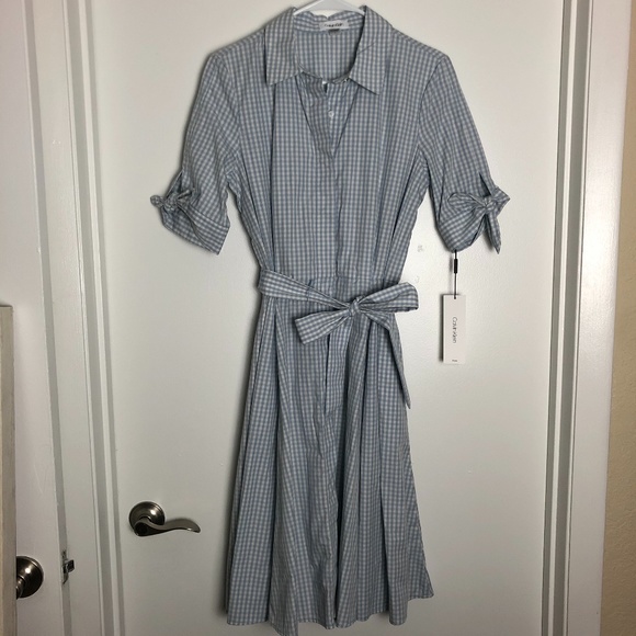 Calvin Klein Button Front Gingham Midi Shirt Dress - Picture 2 of 8